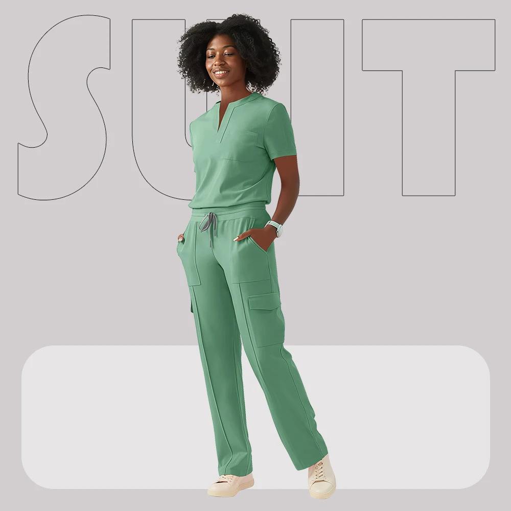Mattierter V-Ausschnitt Gerades Bein Medizinische Uniform Set