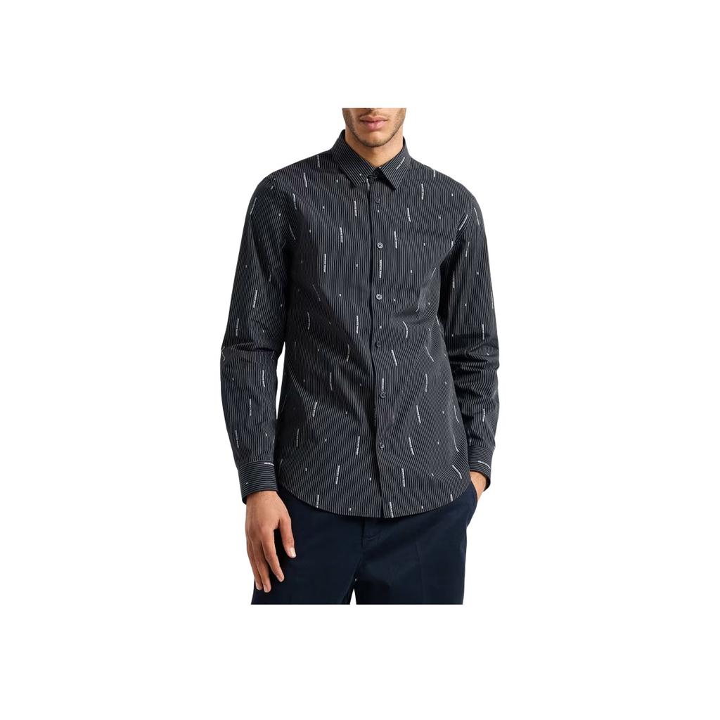Armani Exchange FW24 Slim Fit Logo Letter Print Long Sleeve Shirt Men shirts Gray 6DZC06-ZN5DZ-55JX