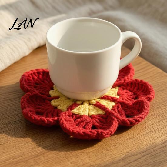 Hand Woven Dining Table Mats Handmade Crochet Flower Coasters for Drinks, Thermal Insulation Mat Pads Coffee Mugs And Tea Cups, Artistic Home