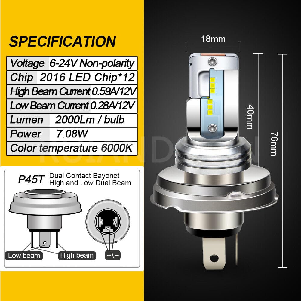 Ruiandsion P45T H5 R2 LED Bulb White 6V-24V 6V 12V