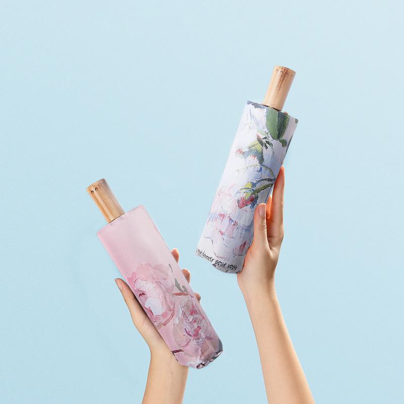 Tri-fold 8-bone double-layer peony vinyl sunscreen umbrella, female umbrella, dual-purpose sun umbrella, sunshade umbrella