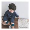 Korean-Style Linen Jumpsuit for Kids - Long Sleeve, Solid Color, Buttoned, Unisex, Loose Fit