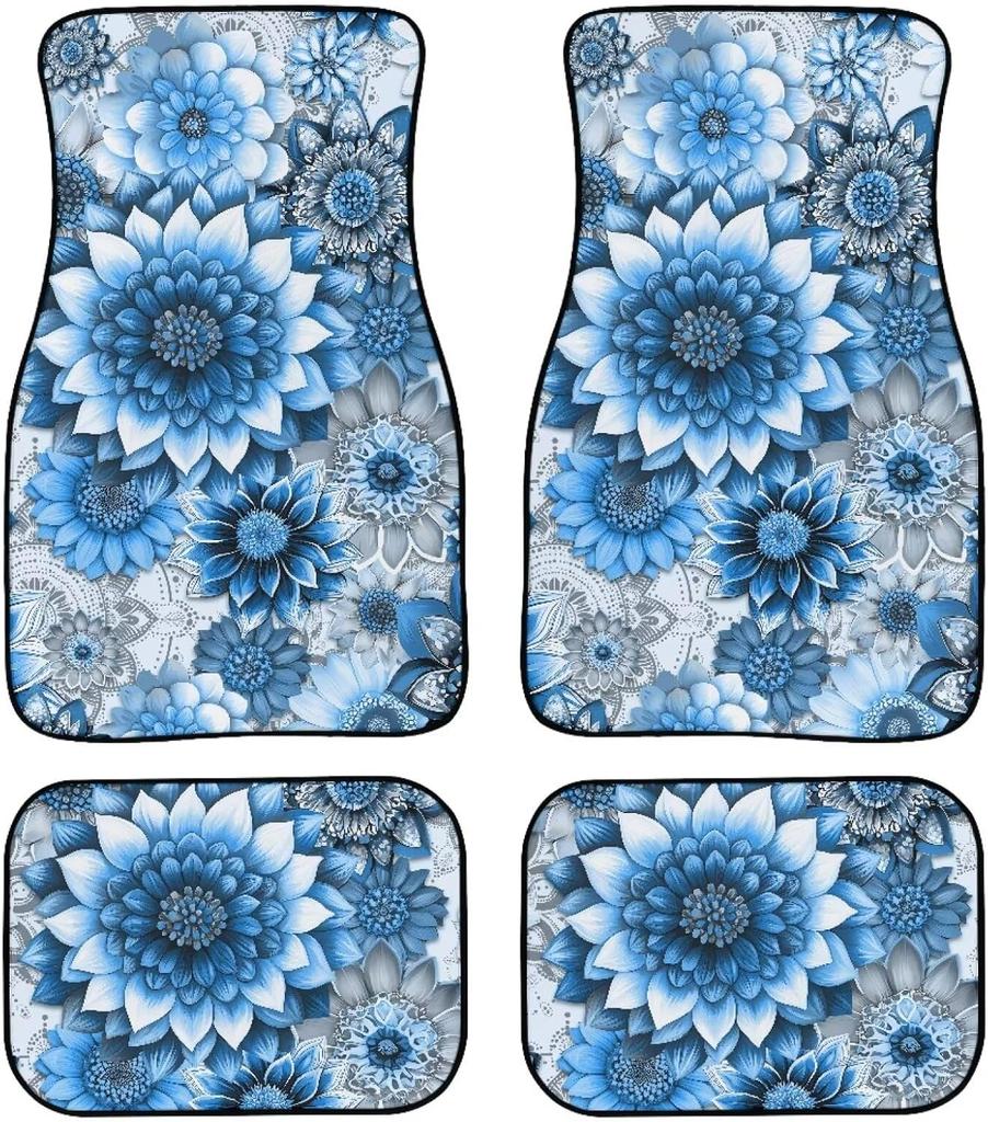 Universal Fit Auto Carpet Floor Mats Set of 4 for Women Girls Decorative Boho Floral Print Car Floor Mats Front & Rear Liners Set