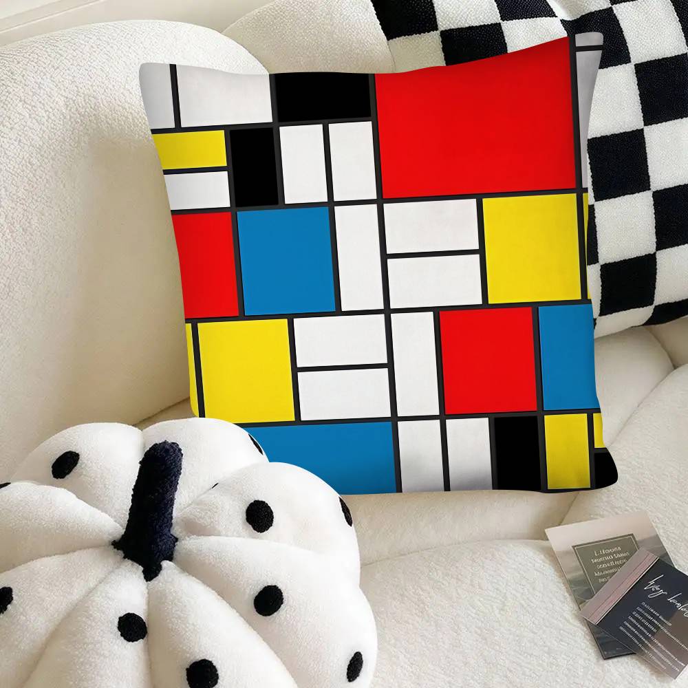 Piet Mondrian Art Pillow Case Fashion Square Pillowcase Bedroom Sofa Room Ins Decoration Leisure