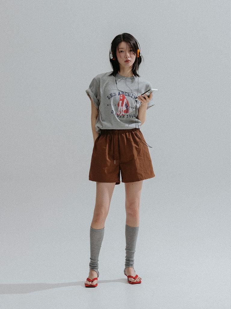 Aenhacheu Side Lace Nylon Shorts_Brown