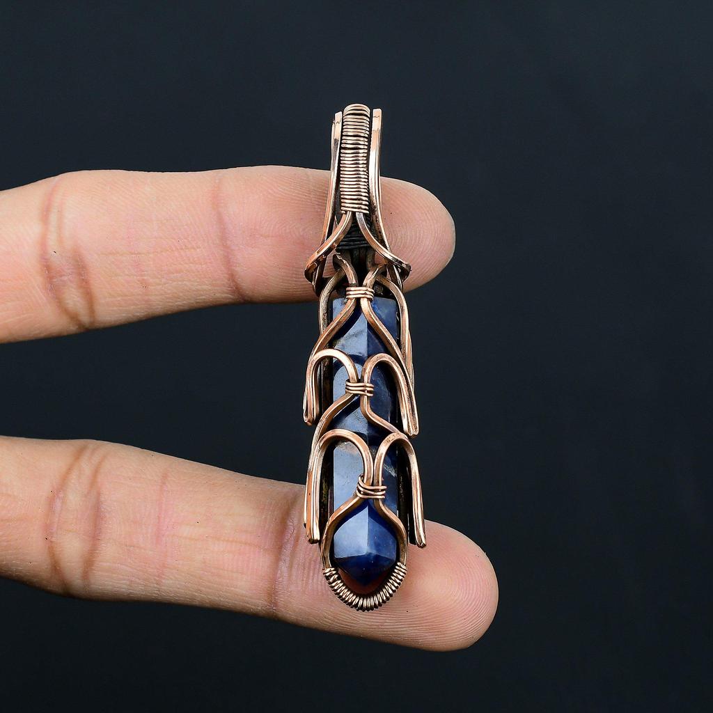 Sodalite Gemstone Handmade Pure Copper Wire Wrap Jewelry Pendant For Thanksgiving
