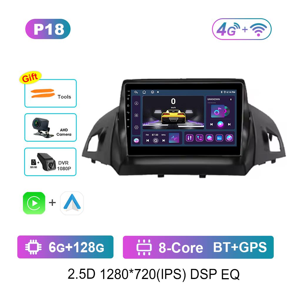 Carplay DSP Stereo Android System for Ford Kuga 2 Escape 3 2012 - 2019 Navi GPS Car Video Multimedia Player WiFi+4G Split Screen