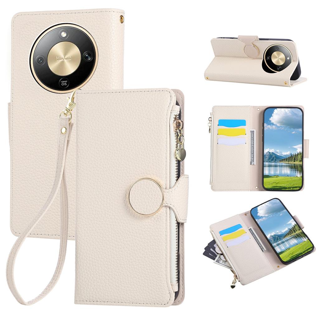 Phone Case For Honor Magic8 Lite 5G / X9d 5G / X70 5G Zipper Wallet Leather Phone Cover with Wrist Strap