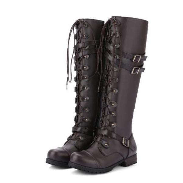 

Зимние сапоги для женщин Боевые Ковбойские До колена Длинные Кожаные Туфли на платформе Черные Готические New Rock Панк C1148 43