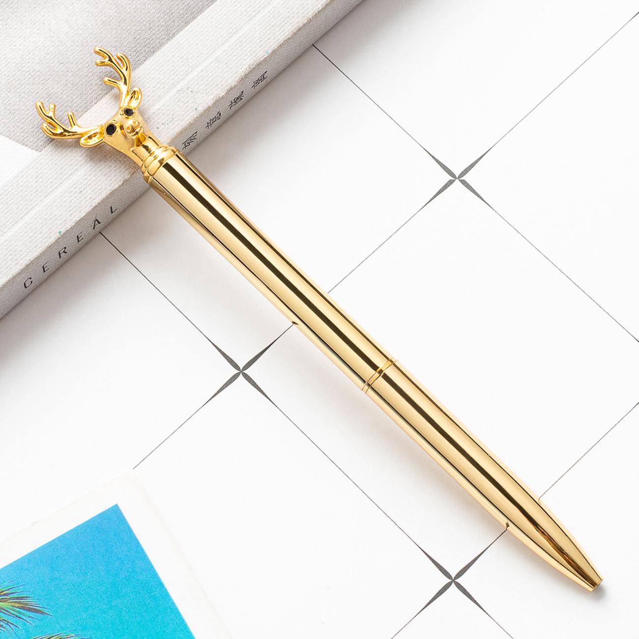 

1 шт., креативная разноцветная шариковая ручка с головой оленя, деловые металлические офисные поворотные ручки, школьные канцелярские принадлежности, офисные принадлежности Ink Color：Black