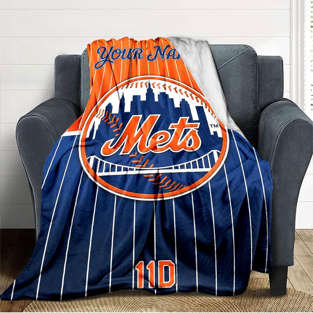 Name Custom New York Mets Print Flannel Blanket High Quality Warm Comfortable Cover for All Seasons Perfect for Gifts Home Decor