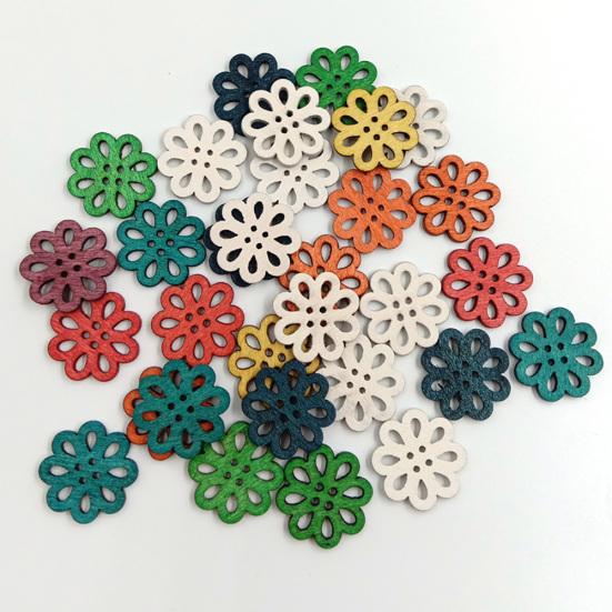 100 ks Dřevěných Retro Knoflíků s Chrizantémou 4 Dírky DIY Šití Scrapbooking Řemesla