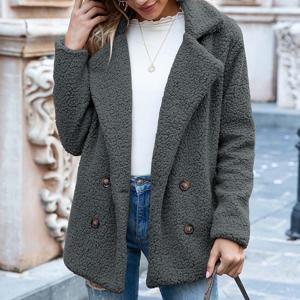 Elegant Faux Fur Cashmere Women Coat Autumn Winter Warm Solid Color Female Plush Overcoat Pocket Casual Teddy Outerwear