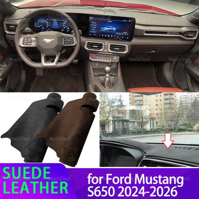 For Ford Mustang MK7 S650 2024-2026 Car Dashmat Black/Brown Leather Dashboard Cover Suede Dash Mat Pad Sunshade Accessories
