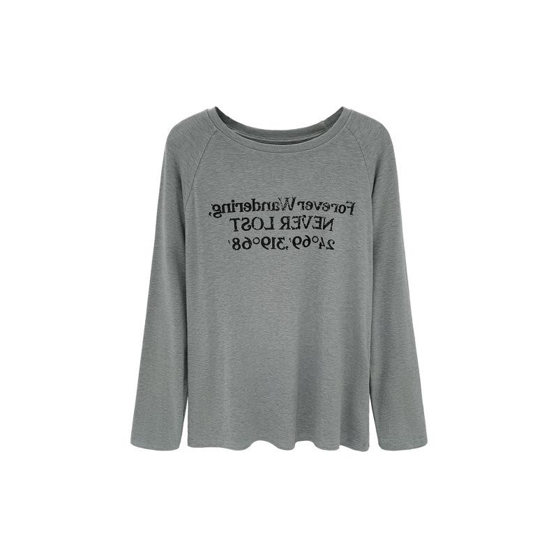 Women's European Style Long Sleeve Loose-Fit Letter Print T-Shirt, American Retro Slim Base Layer