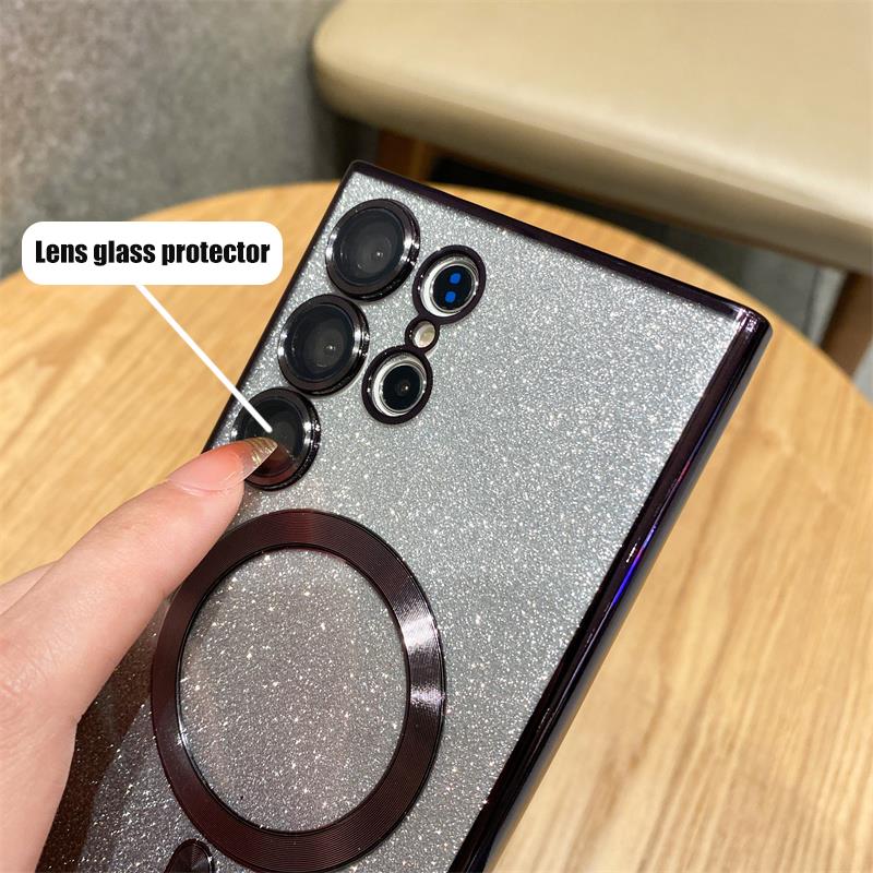 Magnetic Wireless Charging Gradient Glitter Case For Samsung Galaxy S23 S22 Ultra S21 S20 FE Note 20 Ultra Magsafe Cover For Iphone 15 14 13 12 11