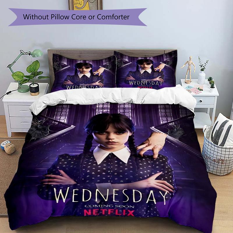 Ensemble de literie Design Costume Mercredi Addams Housse de couette Cadeau pour chambre à coucher, Comprend 1 housse et 2 taies d'oreiller, Pas d'insertB348