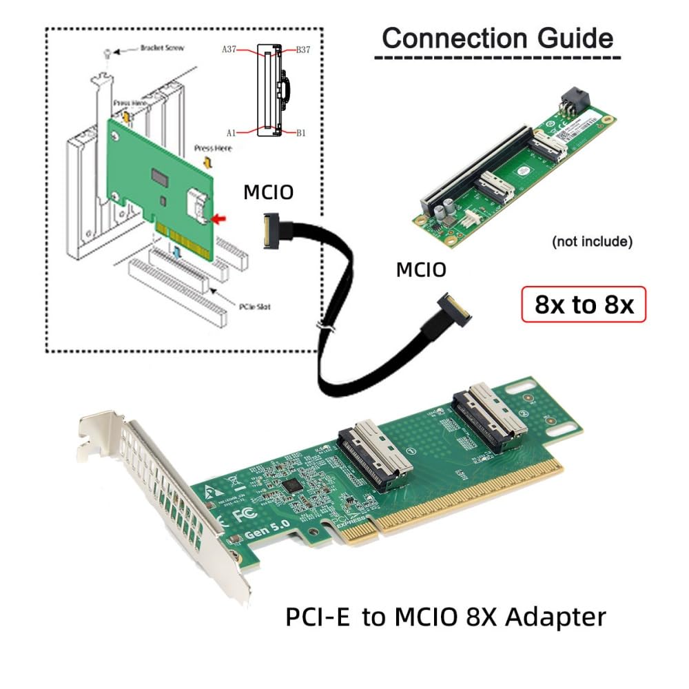Xiwai 16x To Dual MCIO 8i VROC Mini Cool Edge IO Virtual RAID Adapter for Motherboard SSD Graphics Card PCIE5.0 PCI-Express SFF-TA-1016