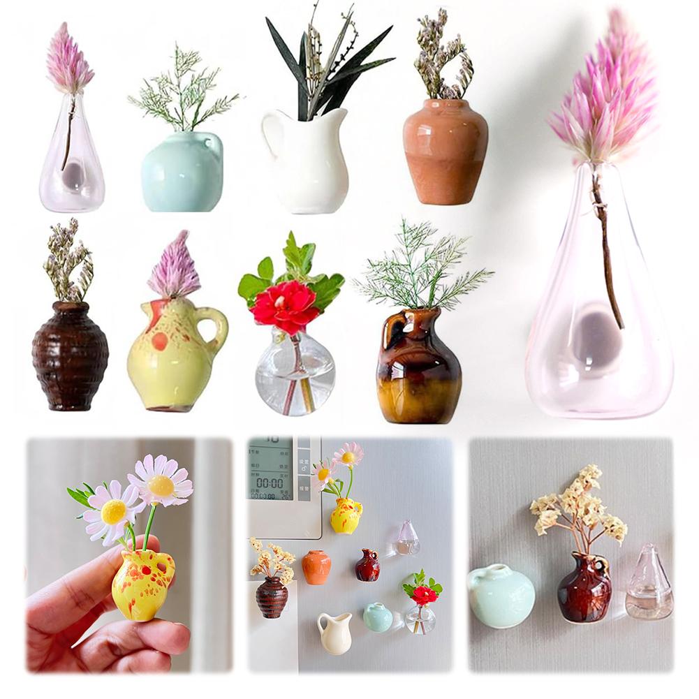 Cute Plant Fridge Magnets Tiny 3D Plant Vase Flower Vase Refrigerator Magnets for Refrigerator Decoration Kitchen Office