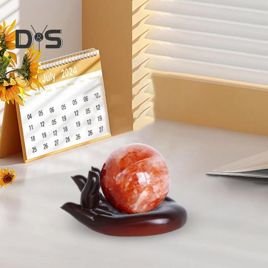 Faux Crystal Ball Display Stand Black Cat Animal Hand Holder Resin Statue Sculpture Home Office Bookshelf Desktop Decoration Ornament