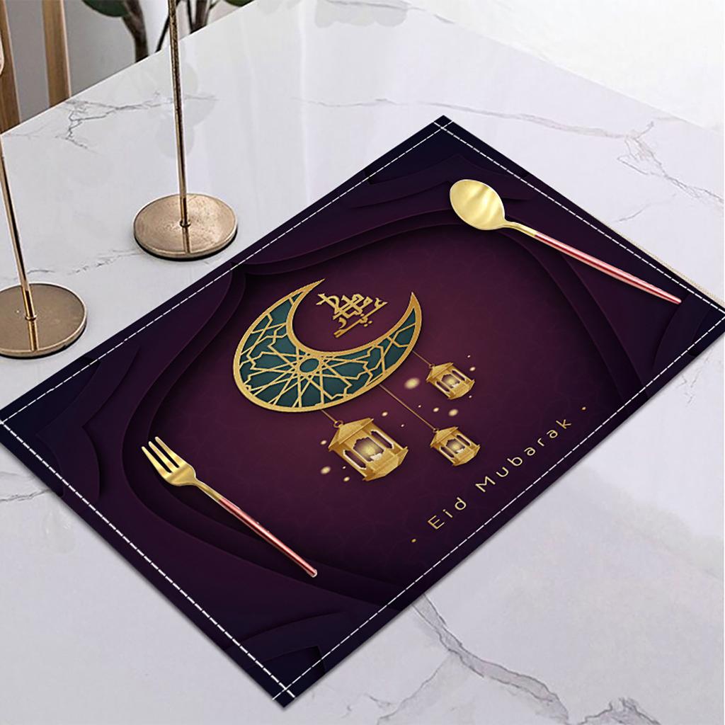 Ramadan Linen Placemat Eid Mubarak Table Ornaments Muslim Islam Party Supplies Ramadan Mubarak Kareem Home Decorations 42x32cm