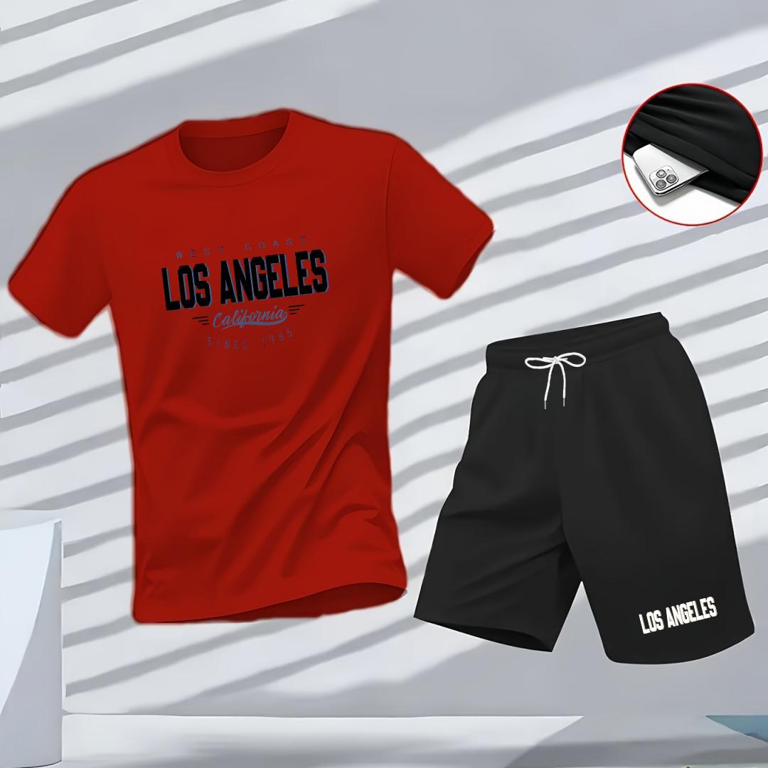 

Summer Fitness Sportswear for Men, Short-sleeved T-shirt and Shorts Two-piece Set, Breathable and Quick-drying Casual Wear. S