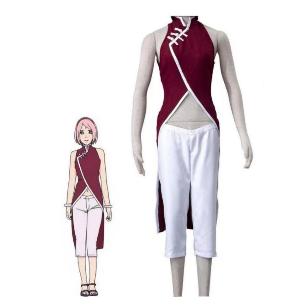 Naruto Shippuden Sakura Haruno Cosplay Uniform, Female Leaf Village Ninja Role Play Costume for Anime Party