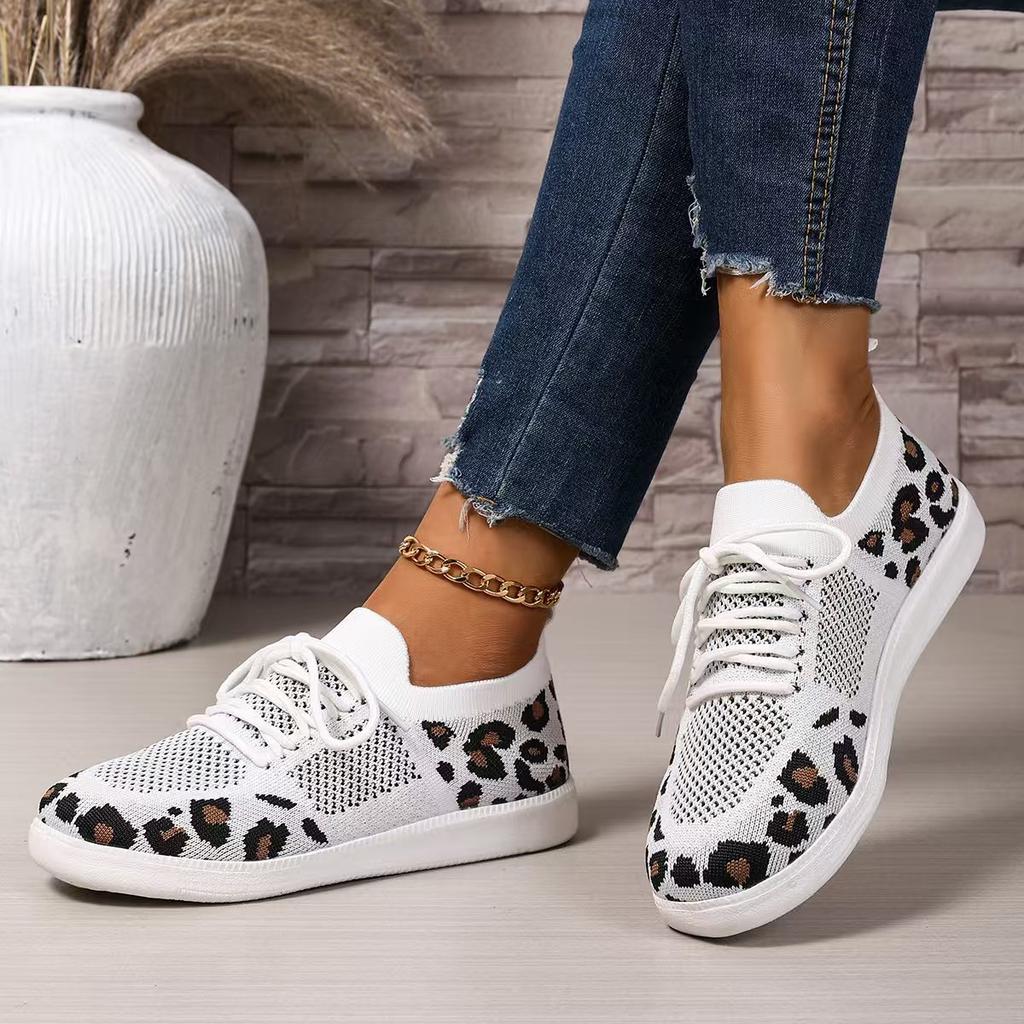 Women Casual Sneakers New Leopard Lace-up Lightweight Sneakers Women Mesh Breathable Running Shoes Women 2025 Zapatos De Mujer