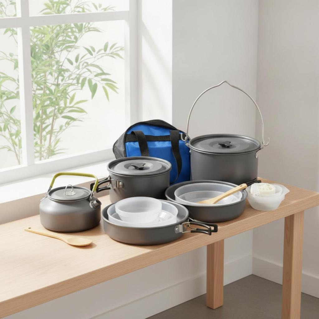 Camping Cookware Set with Kettle HardAnodized Carrying Bag for Families,