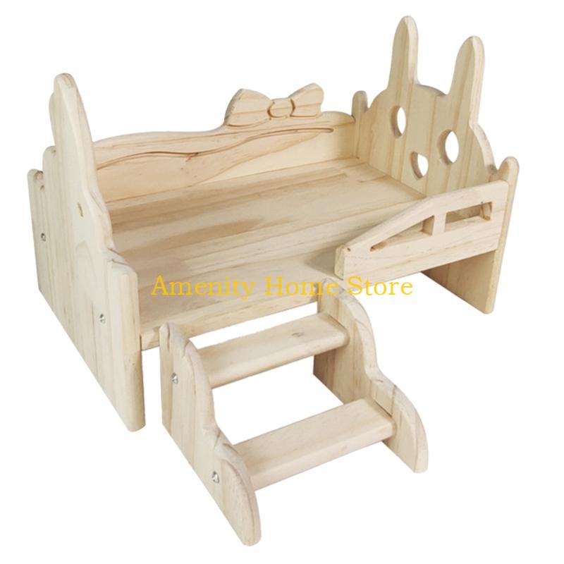 F26C GuineaPigs Platform Bed with Stair for Small Animals Hamster Resting Bed