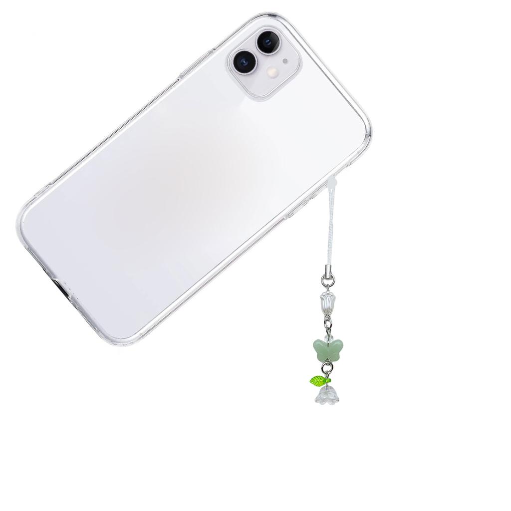 Butterfly Phone Chain Ornament Four Leaf Clovers Beaded Cellphone Pendant Phone Lanyard Bag Charm for Fashion Individual