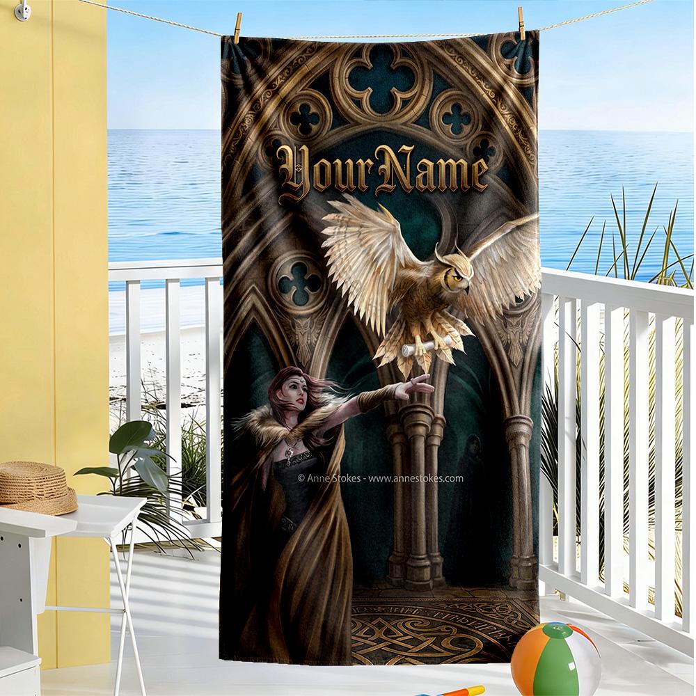 Gothic Illustrations Personalized Text Beach Towel Super Soft & Absorbent Suitable for Swimming Gym Camping Yoga Vacation