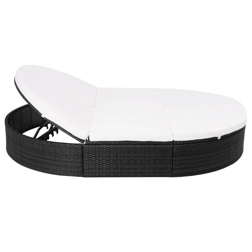 Outdoor Lounge Bed with Cushions Poly Rattan Black