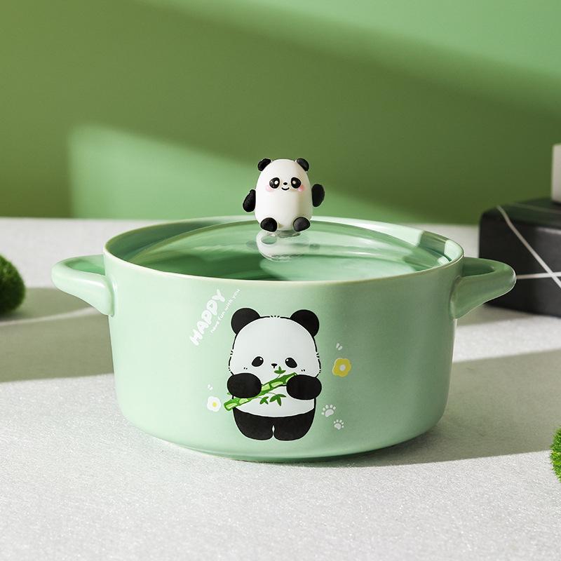 Milk Fufu High-value Panda Instant Noodle Bowl with Lid Cute Student Dormitory Instant Noodle Bowl Binaural Rice Bowl Soup Bowl