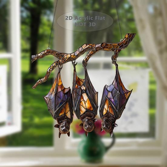 Halloween Colorful Bat Hanging Decoration Stained Glass 2D Flat Acrylic