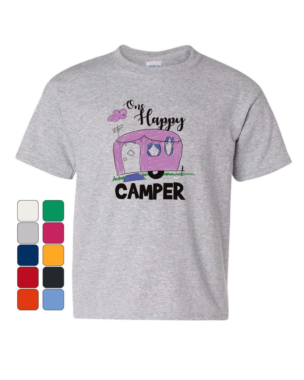 One Happy Camper Youth kids boys T-Shirt RV Trailer Camping Nature Wilderness Kids Tee 100