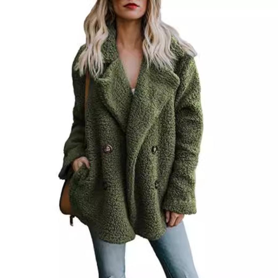 Platform Autumn New Arrivals Women's Plush Button-Down Coat Top