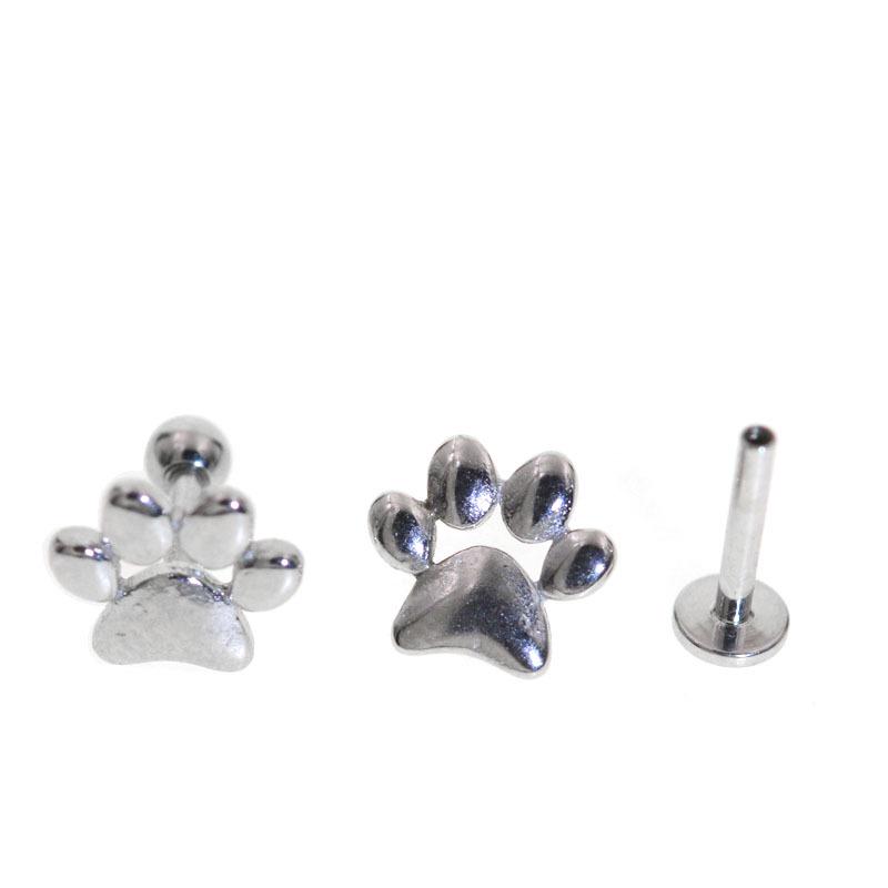 Studs para Piercing de Lábio e Hélix de Aço Inoxidável 316L Pata de Gatinho
