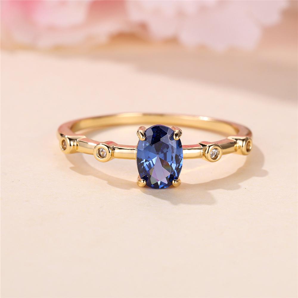 Charm Female Blue Oval Round Zircon Stone Ring Gold Color Elegant Gift Wedding Jewelry For Women