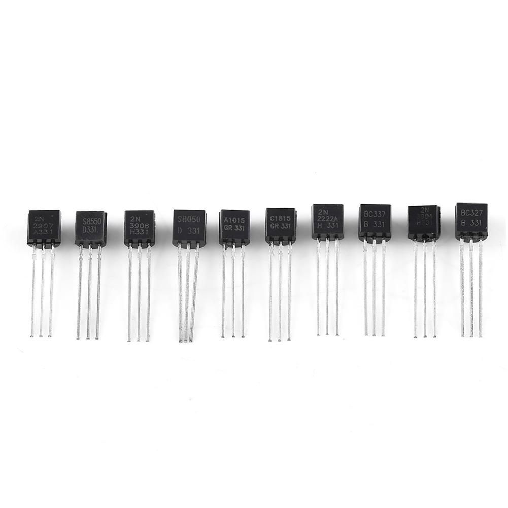 

200pcs 10 Values Silicon Transistors Assortment BC337, BC327, 2N2222, 2N2907, 2N3904, 2N3906