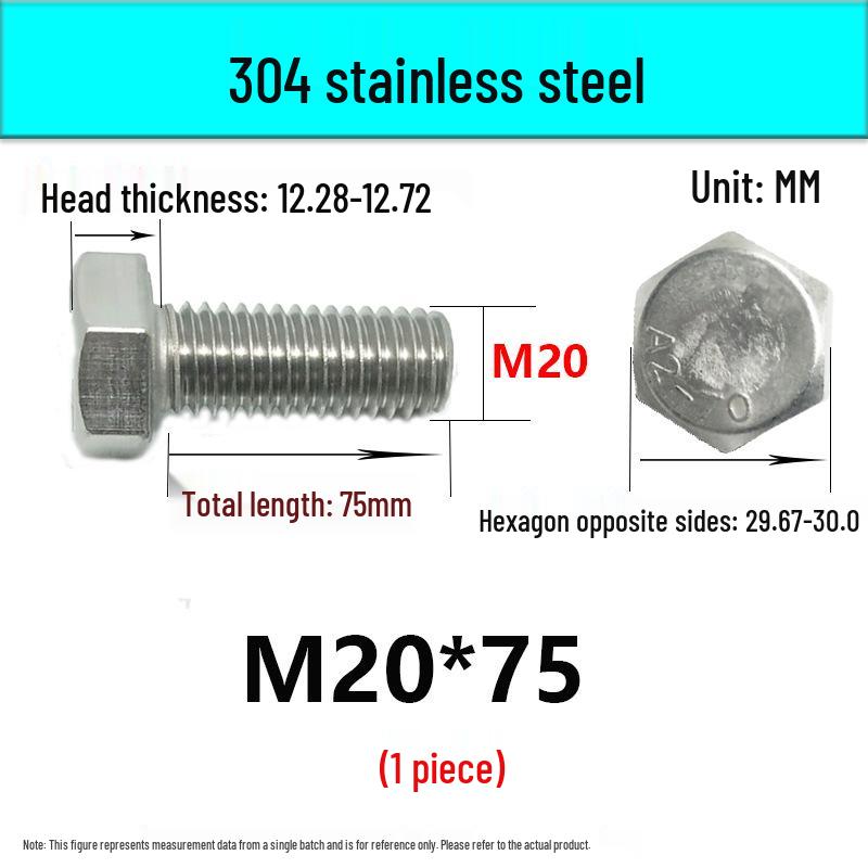M14-30 304 Stainless Steel Fully Threaded Hex Head Screw Bolt
