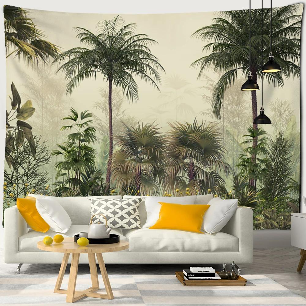 Green Plant Tapestry Vintage Polyester Background Fabric Wall Hanging Psychedelic Mystery Print Dorm Room Living Room Decor