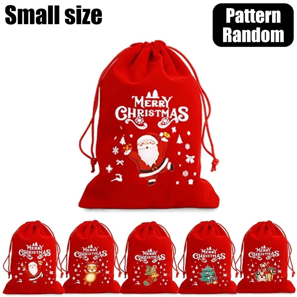 Merry Christmas Velvet Bags Drawstring Pouch Candy Snack Gifts Bag Jewelry Packaging Bags For Christmas New Year Decoration