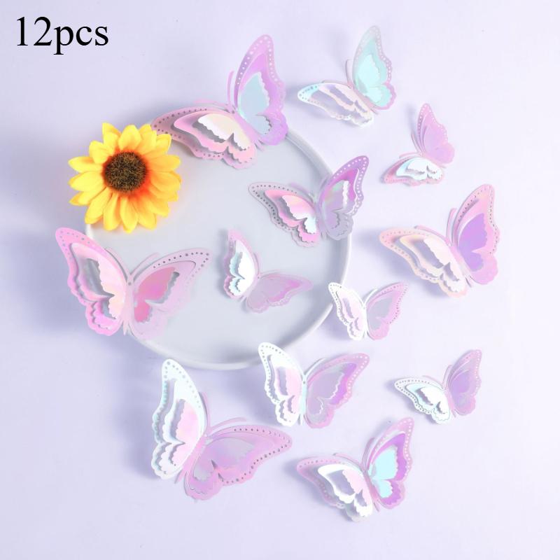12 Stück 3D-Schmetterlings-Wandaufkleber Selbstklebende Schmetterlings-Tapete für Heim-Wohnzimmer-Dekoration Ästhetische Wand-DIY-Aufkleber