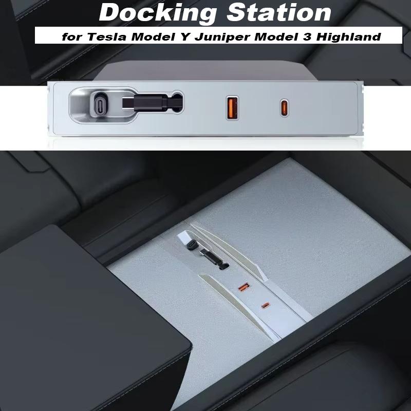 Docking Station for Tesla Model Y Juniper Model 3 Highland USB Hub Special Docking Station 80W PD Type C Fast Charging Expansion