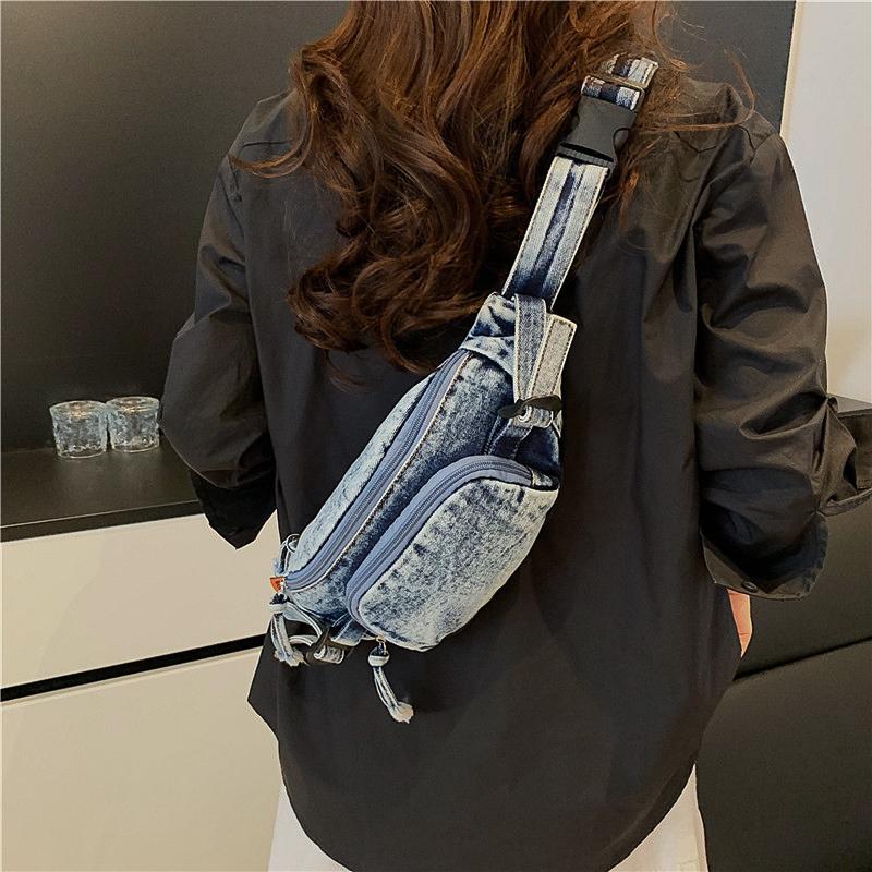 Marsupi con Cerniera in Denim 2026 Best Seller Nylon Monocolore Stile Neutro Borsa da Petto Casual Morbida Versatile Semplice Borse a Tracolla