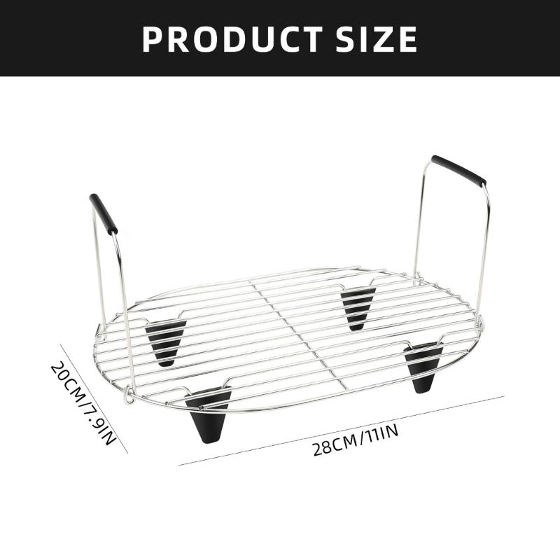 Adjustable Cooking Rack with Silicone Feet Slow Cooker Rack Stainless Steel Texture Suitable for 8.5 Quart Slow Cooker
