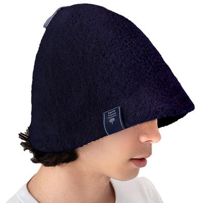 Sombrero de Sauna tela de rizo Suave en la Profundidad Grande Previene el sobrecalentamiento y el cuero cabelludo y Viene con alfombrilla de sauna Trapper Azul Marino [HOME COCCI] De doble capa