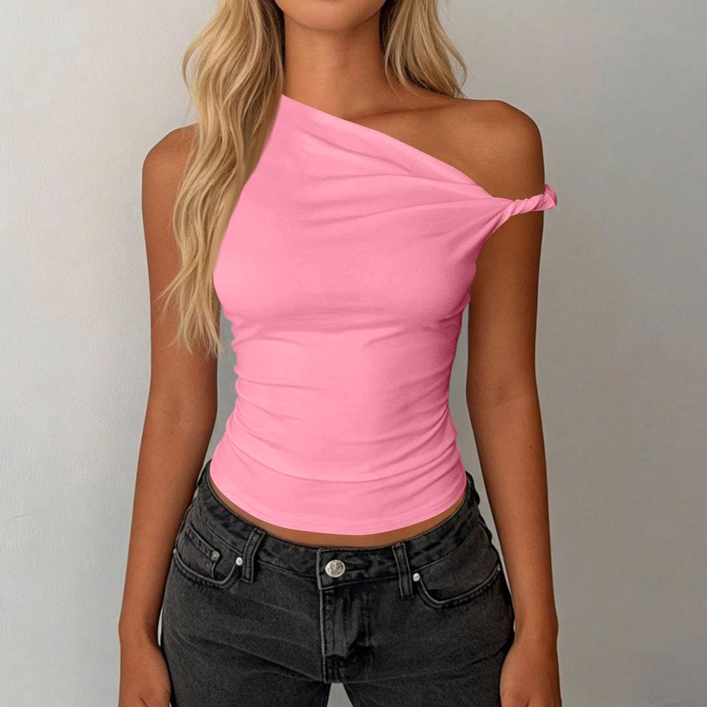 Women Elegant Ruched Sleeveless Casual  Going Out Tops Blouses Off The Shoulder Shirts