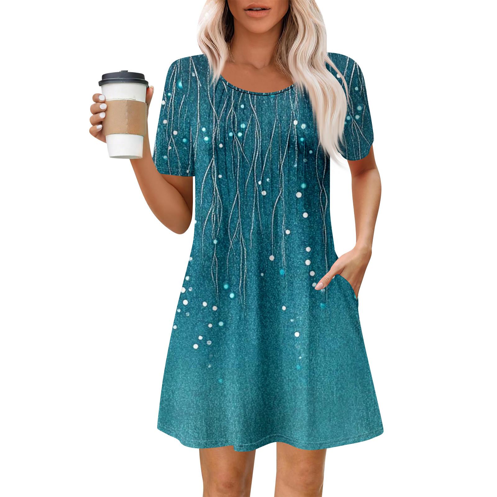 

Женское летнее платье свободного покроя для пляжного отдыха, сарафан с коротким рукавом и круглым вырезом, с карманом, с коротким рукавом, платье-рубашка XXL